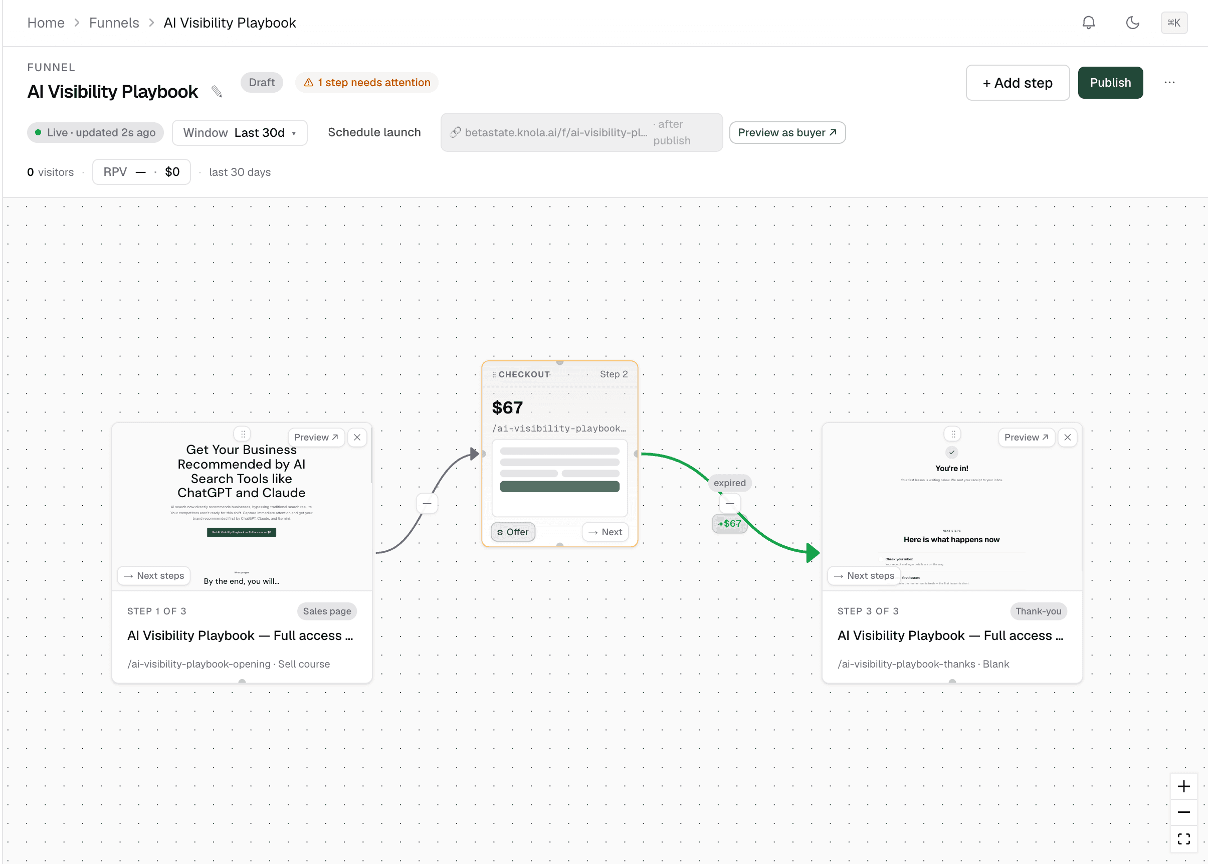 AI funnel builder — the funnel canvas